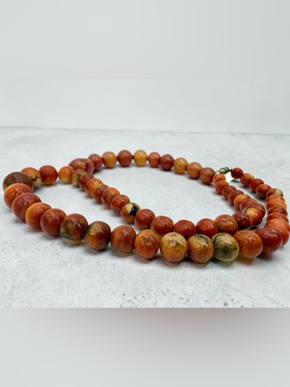 Vintage Chunky Apple Coral Graduated Bead Necklace 18” 80g Barrel Clasp Boho Lux - Picture 16 of 17